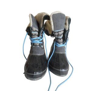 Khombu Mara Insulated Lace Up Snow Boots Gray/Black/Blue Women’s Size 9
